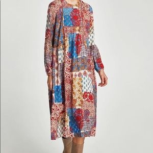 Zara NWT Boho Patchwork Dress Size S